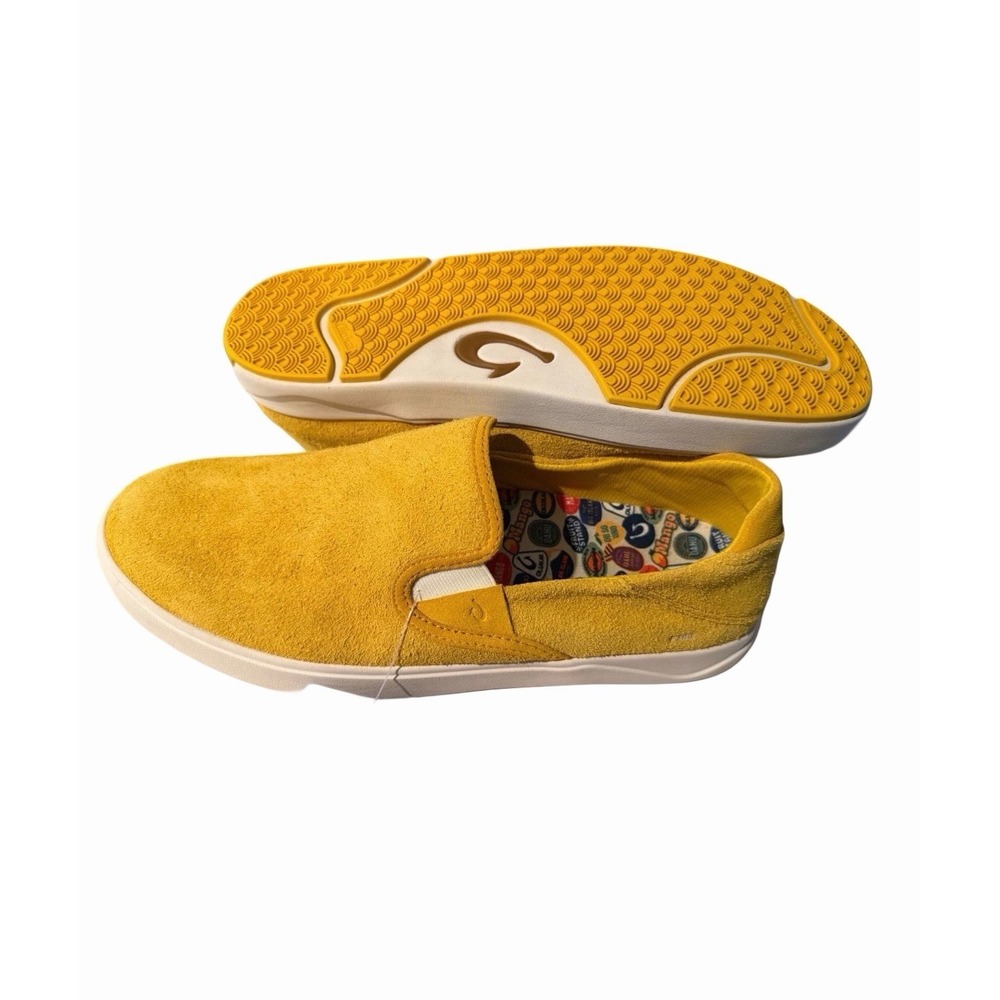 Olukai Lae'Ahi Suede Shoes Mens Sz 12 Mango Yellow Gold Slip On Sneakers Loafers - Picture 2 of 5